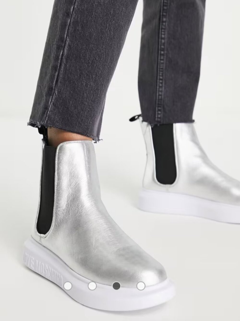 Love Moschino Minimal High Ankle Chelsea Boots Metallic Silver Size 40